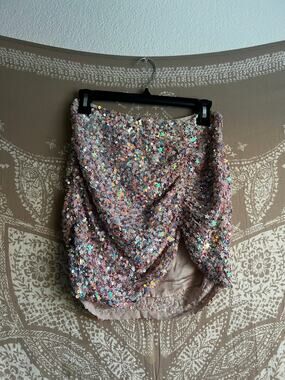 Retrofete Pink Multi Sequin Draped Wrap Mini Skirt Size S